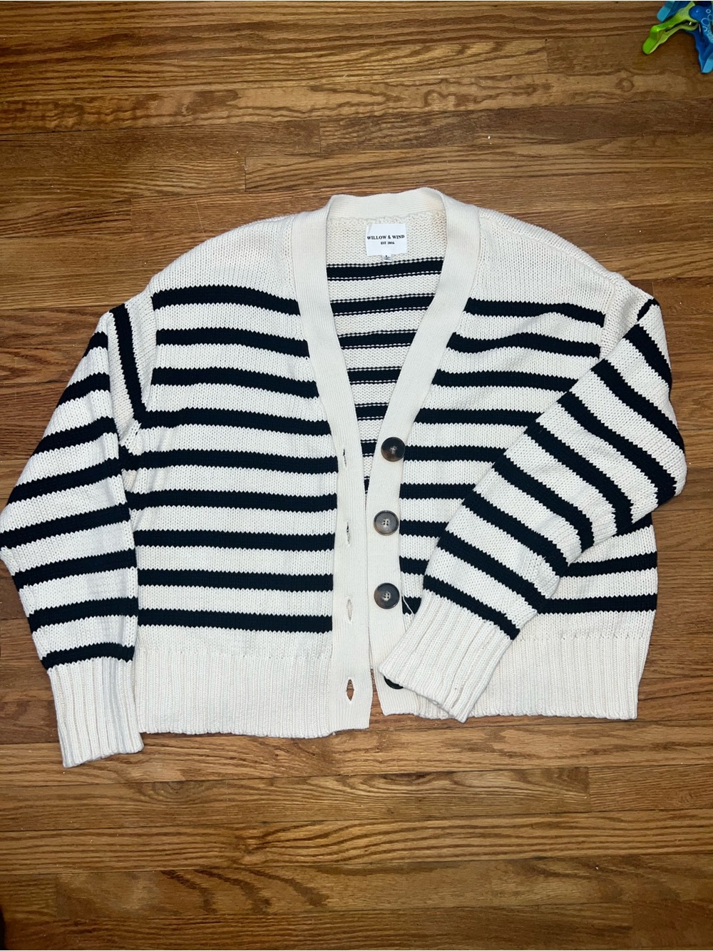 Striped Cream & Black Button-Front Cardigan Sweater